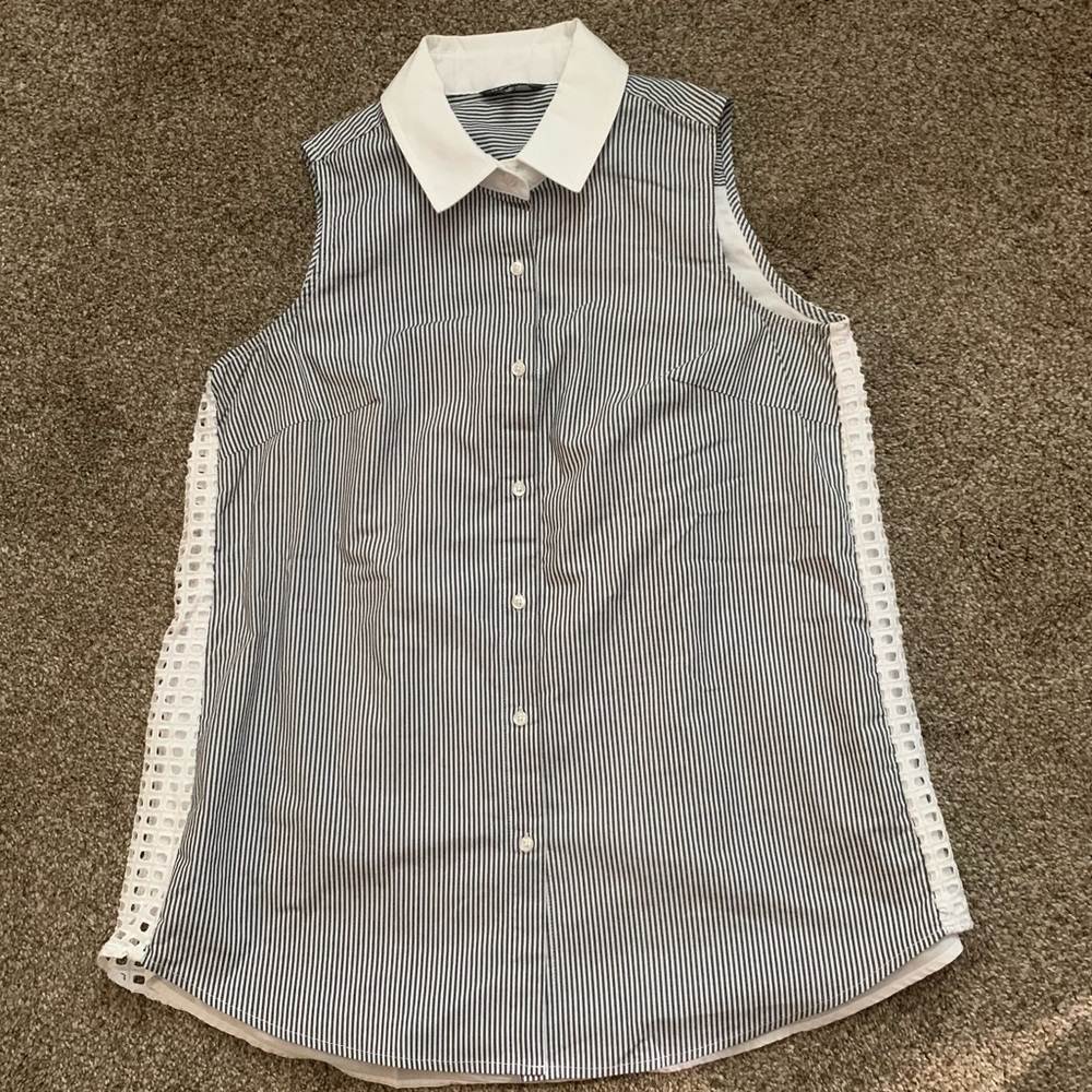 Hannah Sleeveless Striped Top Blouse Medium